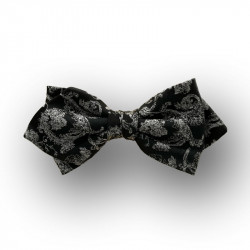Men's bow tie woven silk - black-silver - pointed shape