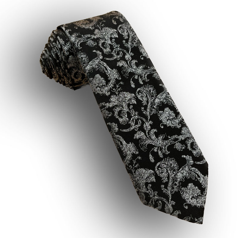 Woven silk tie - black/silver