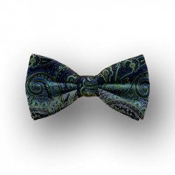 Men's bow tie woven silk - blue/green - straight shape