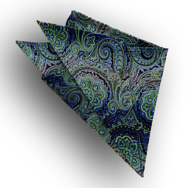 Woven silk pocket square - blue/green