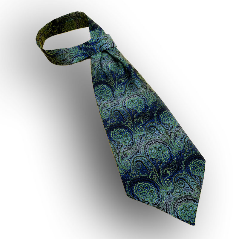 Woven silk ascot - blue/green